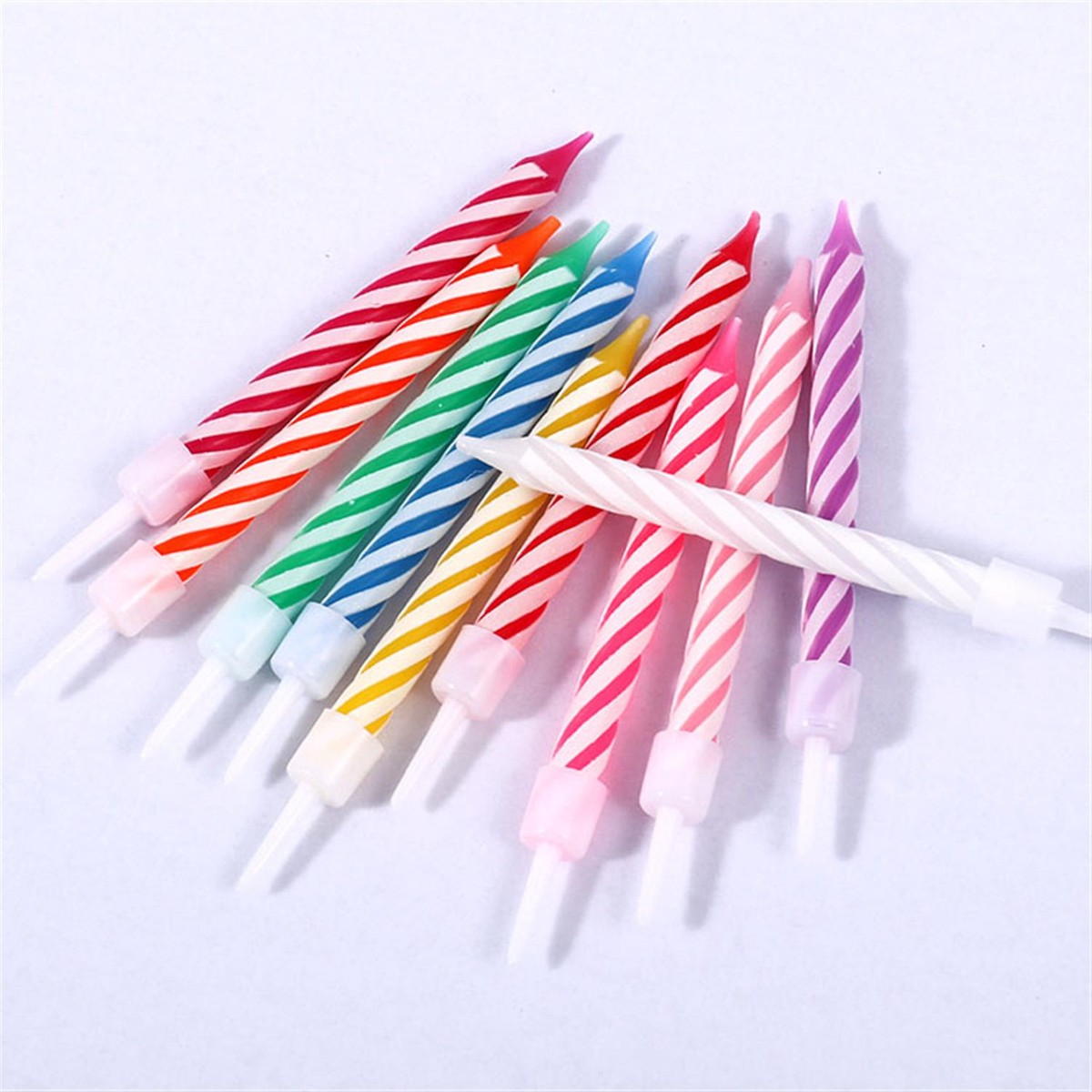 Pack of 10 Multicolor Spiral Candles With Thread Pillar