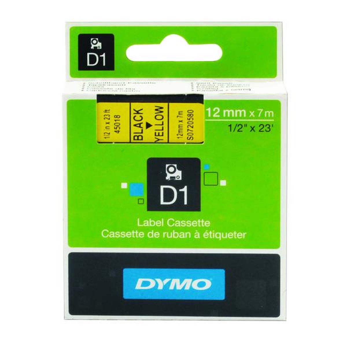 12mm x 7m Black on Yellow D1 LabelMaker Tape