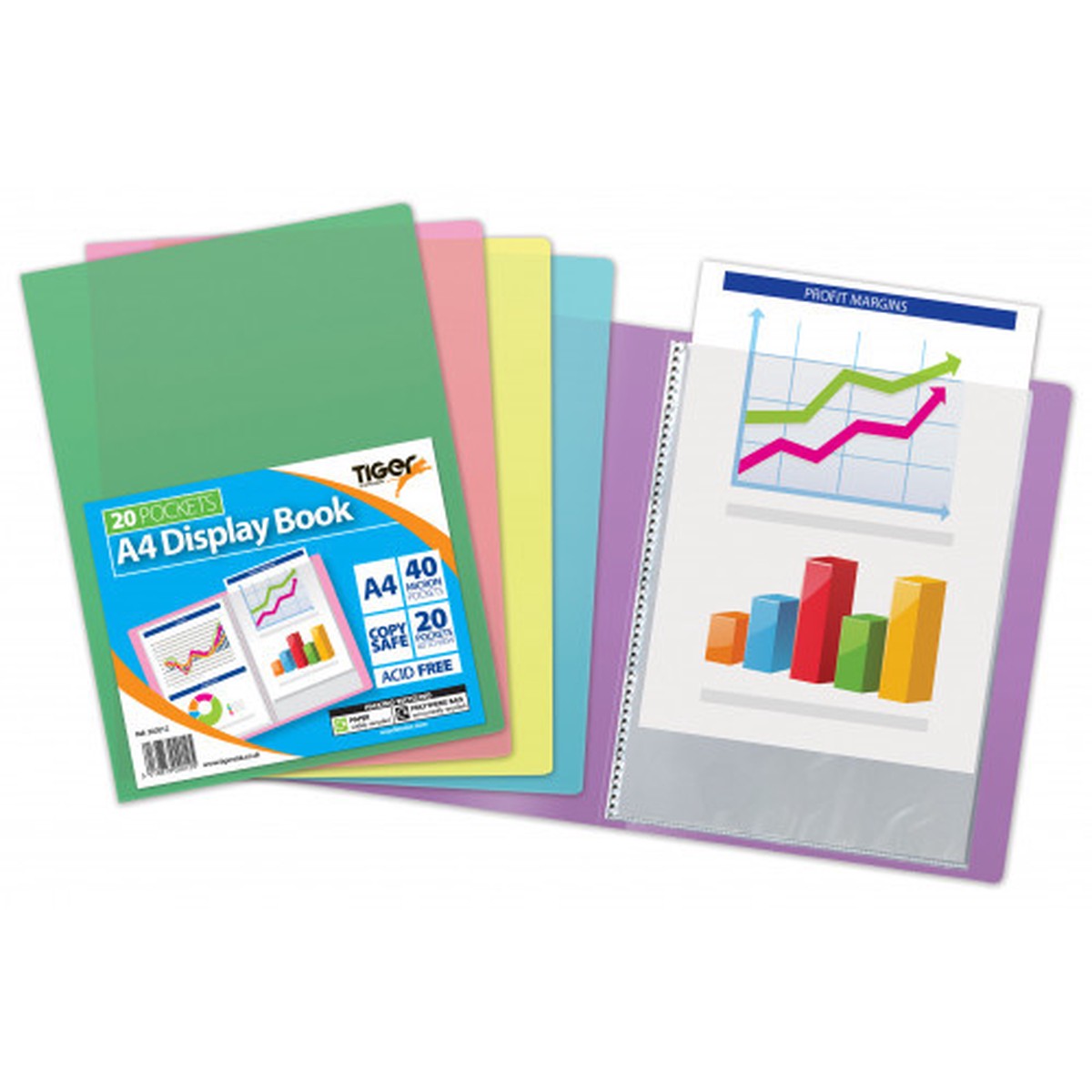 A4 20 Pocket Flexi Display Pastel Colours Book