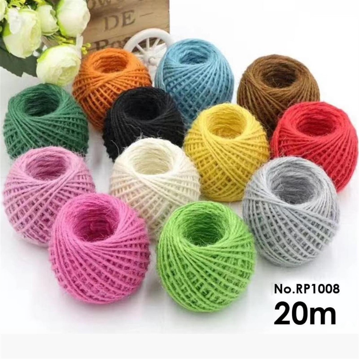 Single 20m DIY Colorful Three Strand Hemp Rope Reel