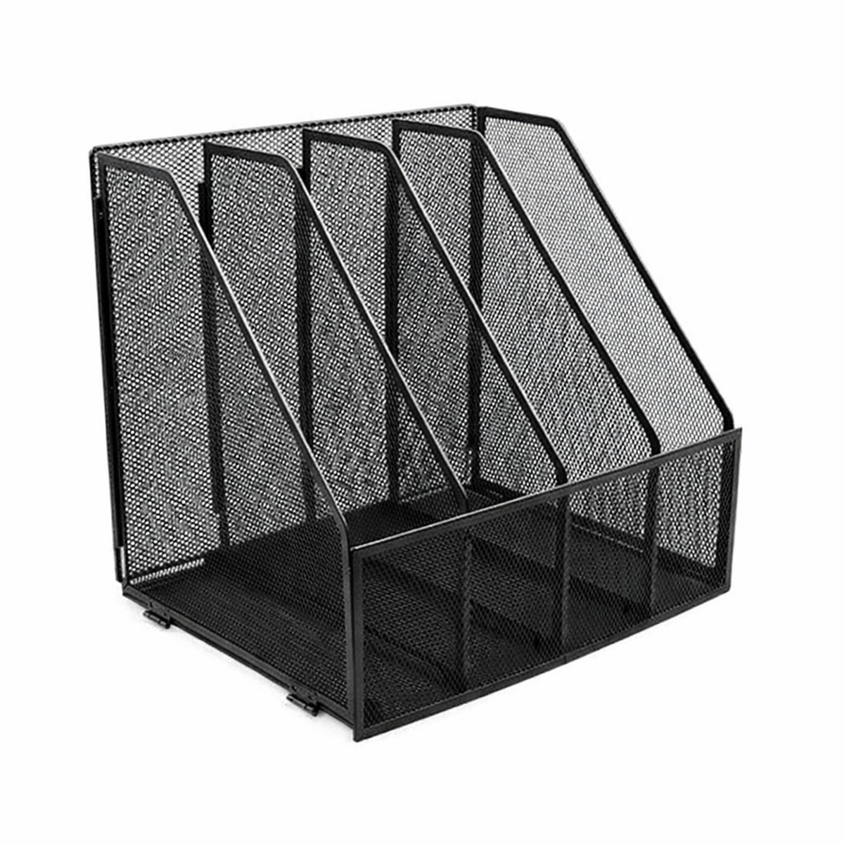 4 Compartments File Organizer Black Desktop Magazine Holder Rack 31.5 x 26 x 29.5 cm