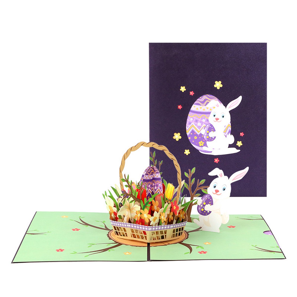Bunnys Basket of Cheer 3D Pop Up Easter Card