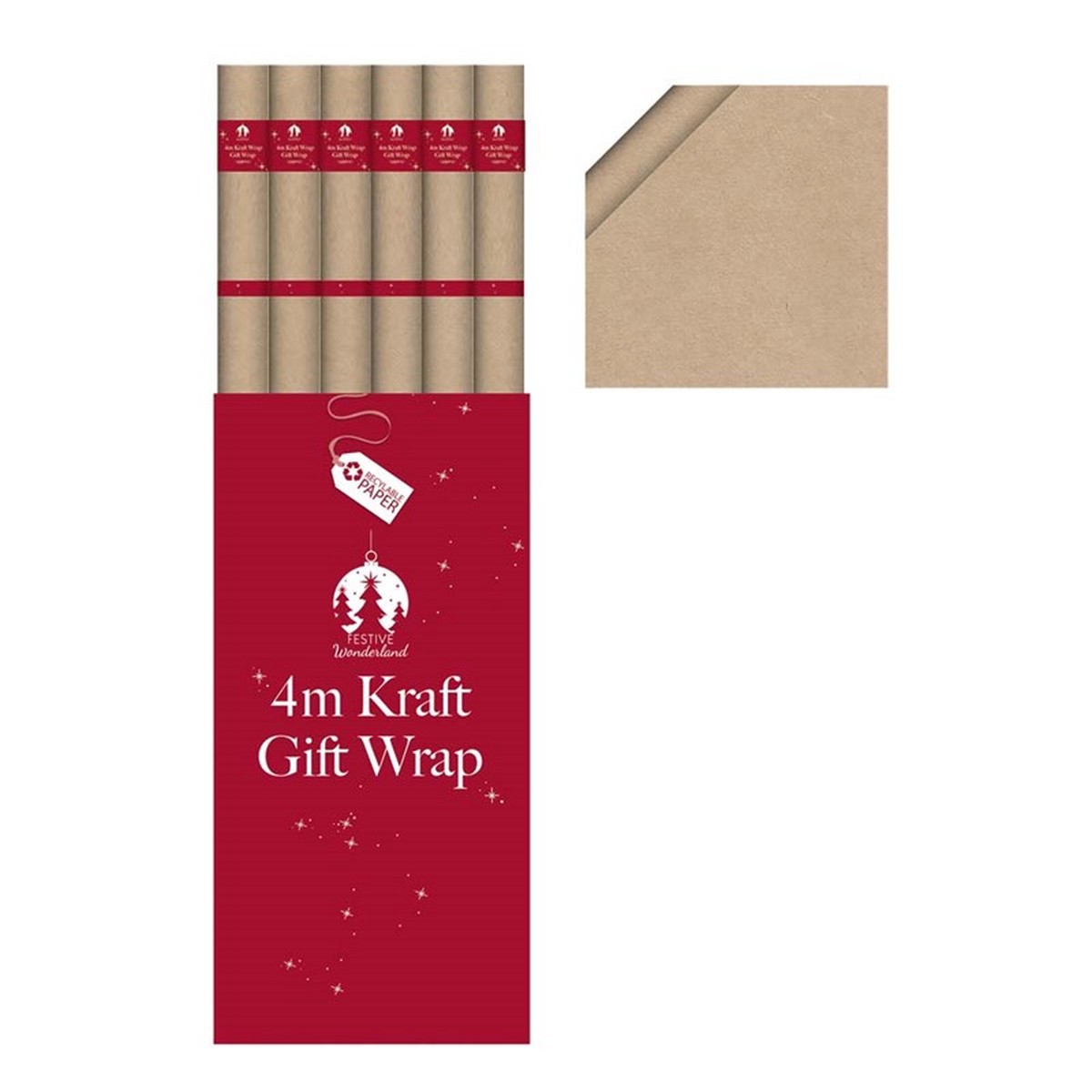 Pack of 72 4mx70cm Kraft Christmas Gift Wraps