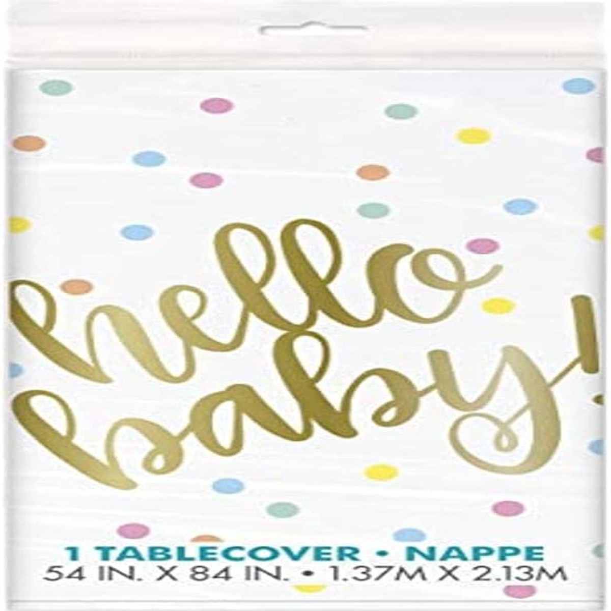 “Hello Baby” Gold Baby Shower Rectangular Plastic Table Cover, 54″x84″