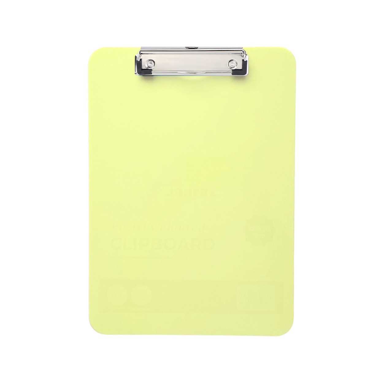 A4 Pastel Yellow Plastic Clipboard with Metal Clip and Round Corner