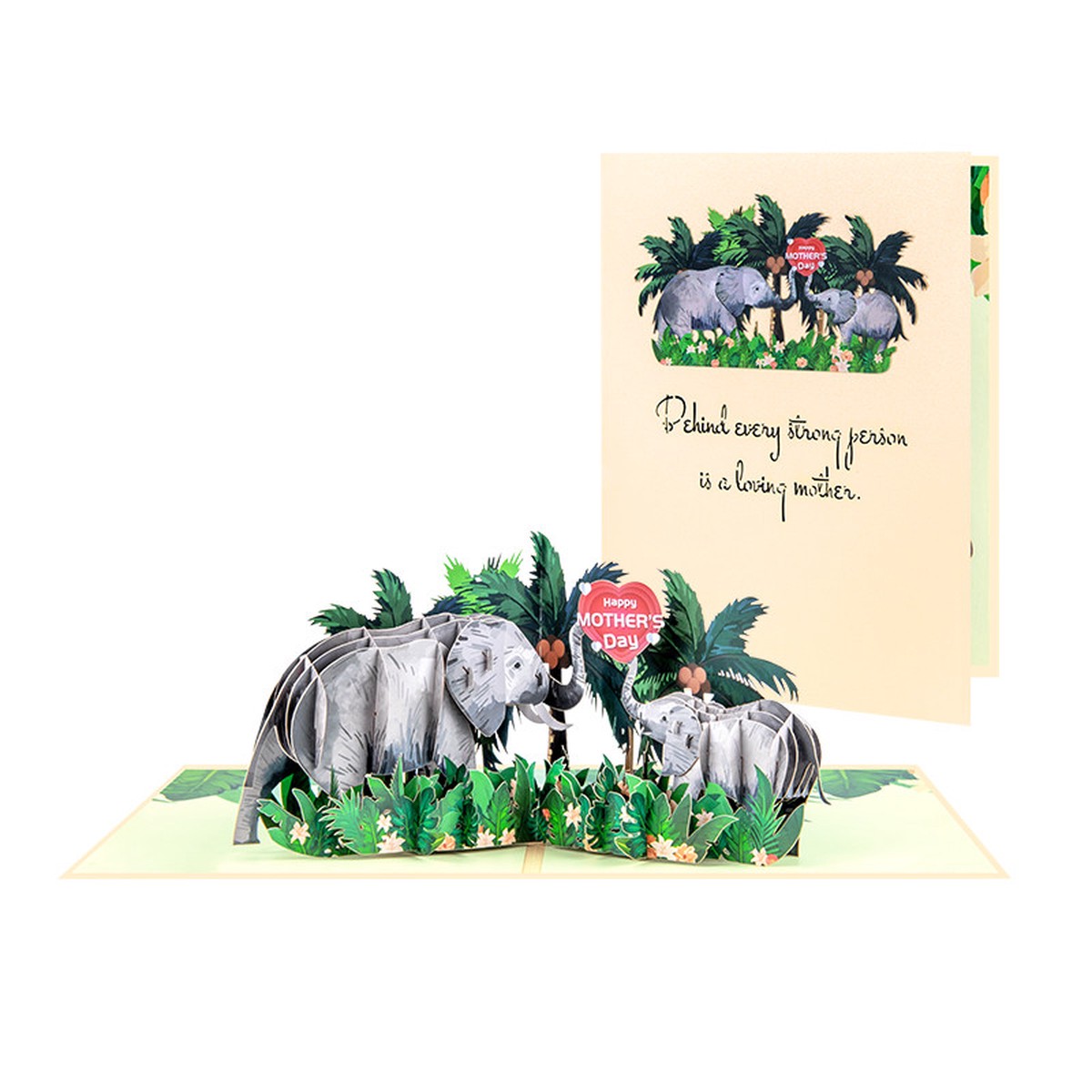 Elephants in Green Foliage Scene Celebrating Mothers Day 3D Pop Up Card