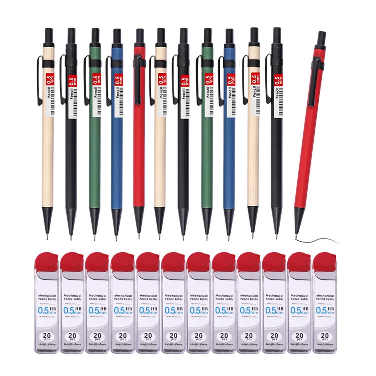 12 Sets of 0.5mm Metal Mechanical Pencil and HB Lead Refills Balanced Grip, Smooth & Precise Writing, Random Colour