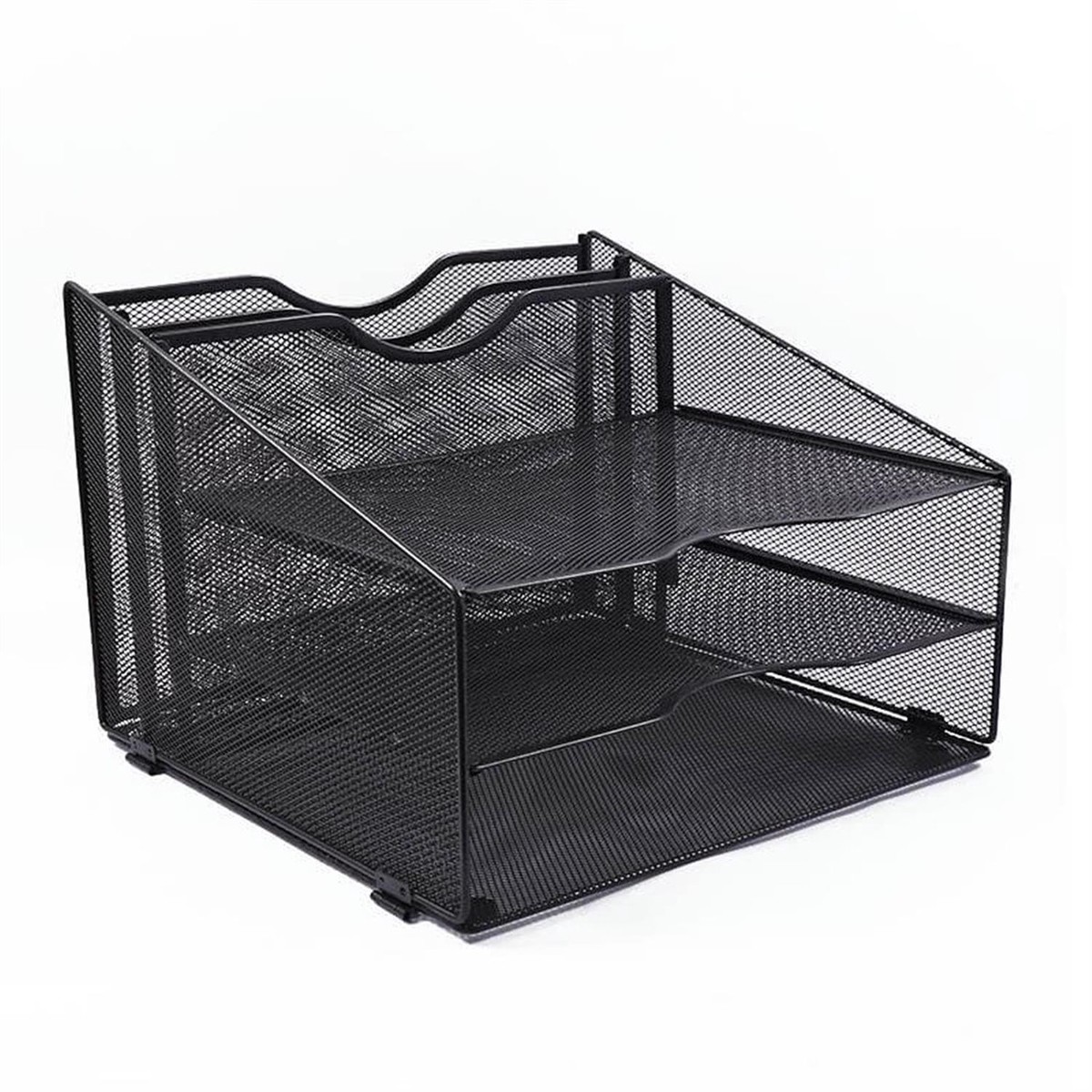 3 Letter Trays and 2 Vertical Sections Black Metal Desk Organizer