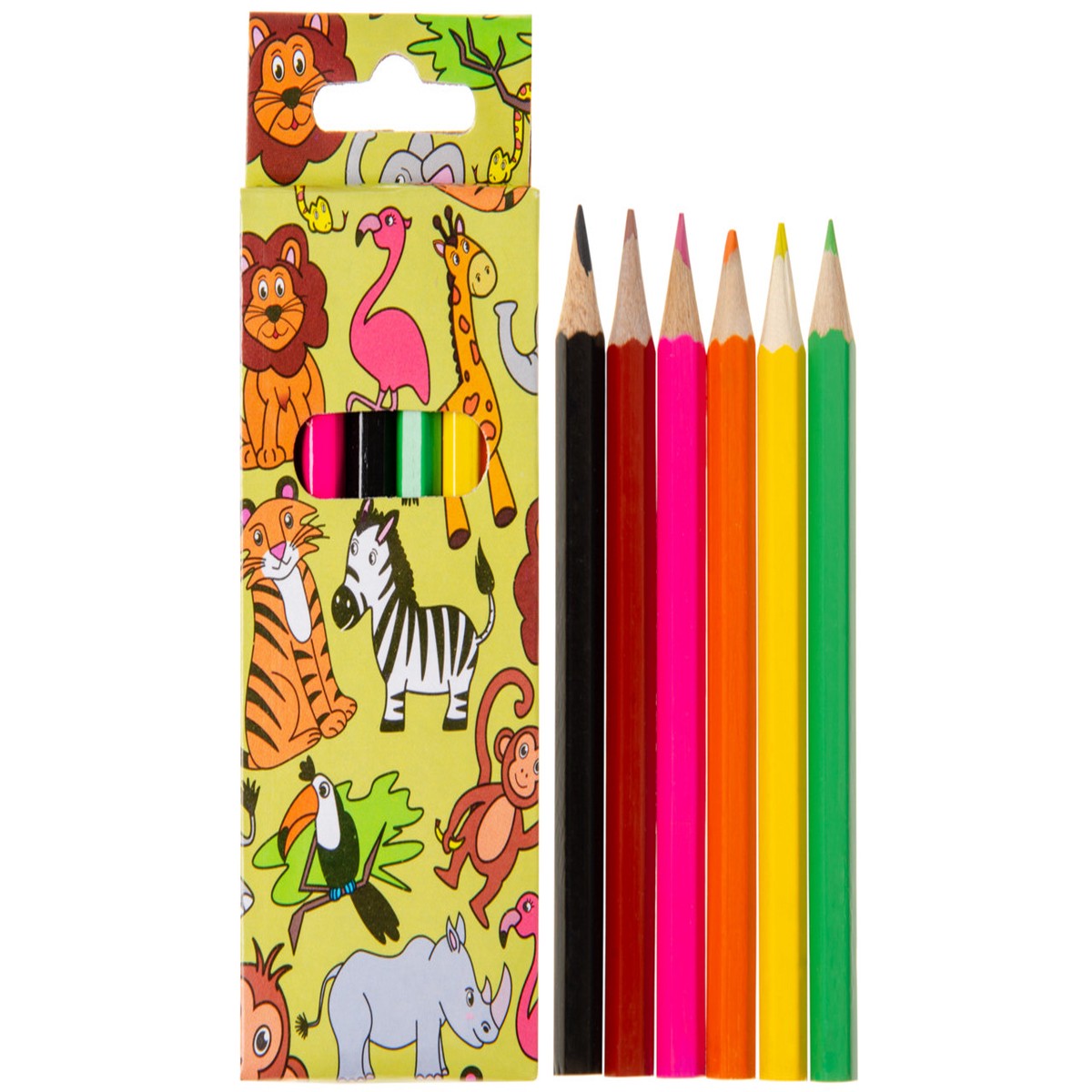 12 Pack of 6 Pieces Wild Animals Colored Pencils 9cm