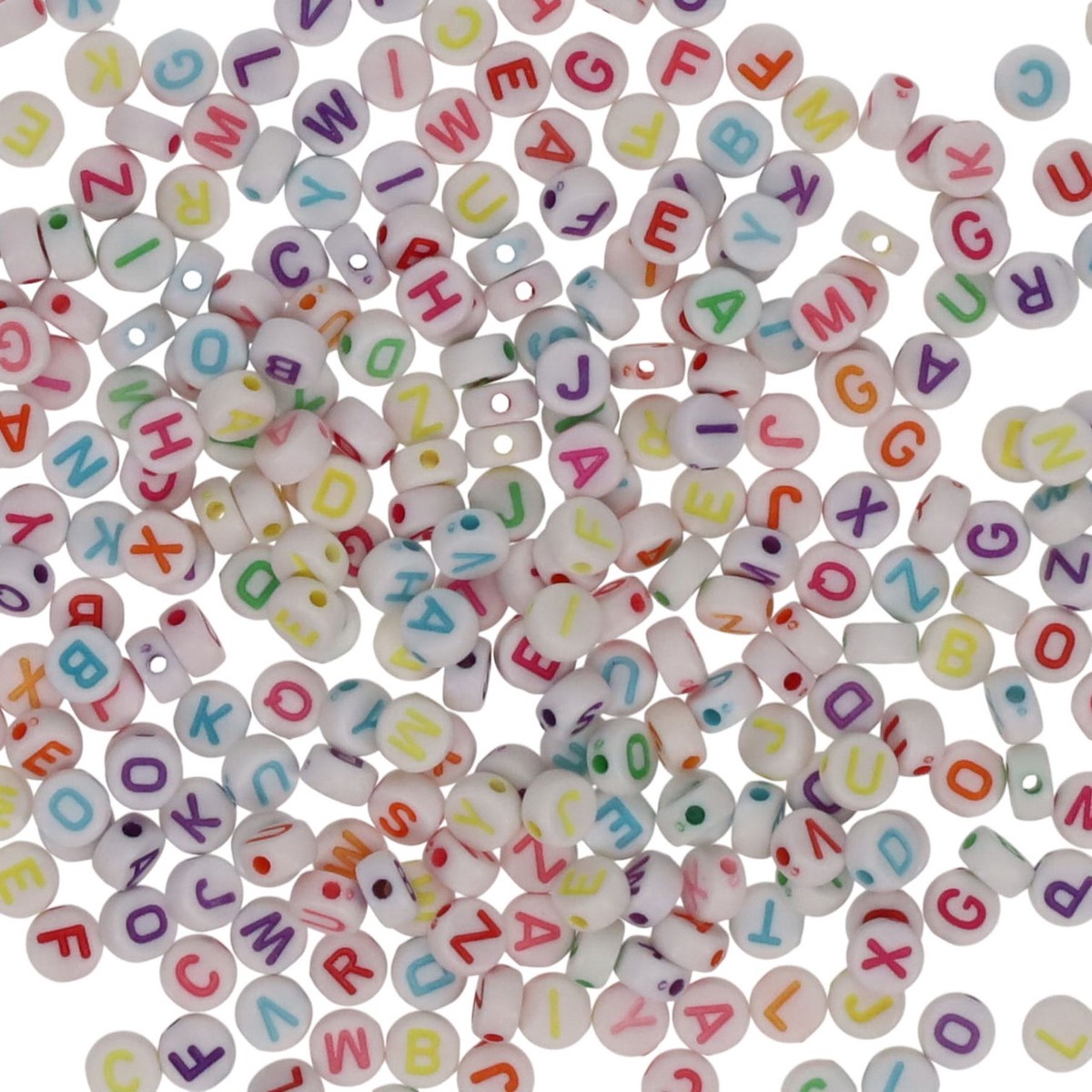 40gm 7mm White Alpha Beads With Coloured Letters by Crafty Bitz