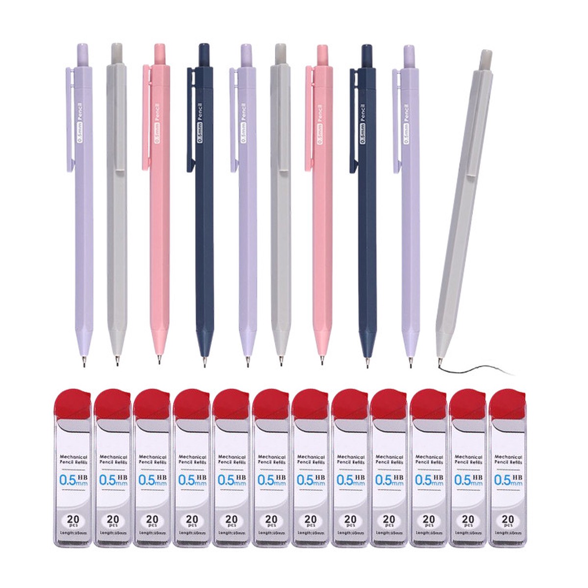 12 Sets of 0.5mm Mechanical Pencil and HB Lead Refills Hexagonal Grip, Smooth & Precise Writing, Random Colour