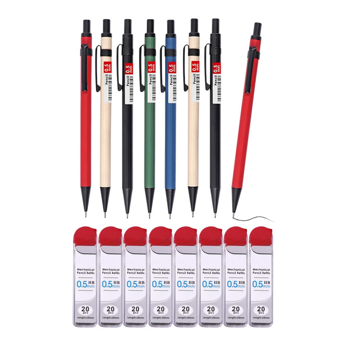 8 Sets of 0.5mm Metal Mechanical Pencil and HB Lead Refills Balanced Grip, Smooth & Precise Writing, Random Colour