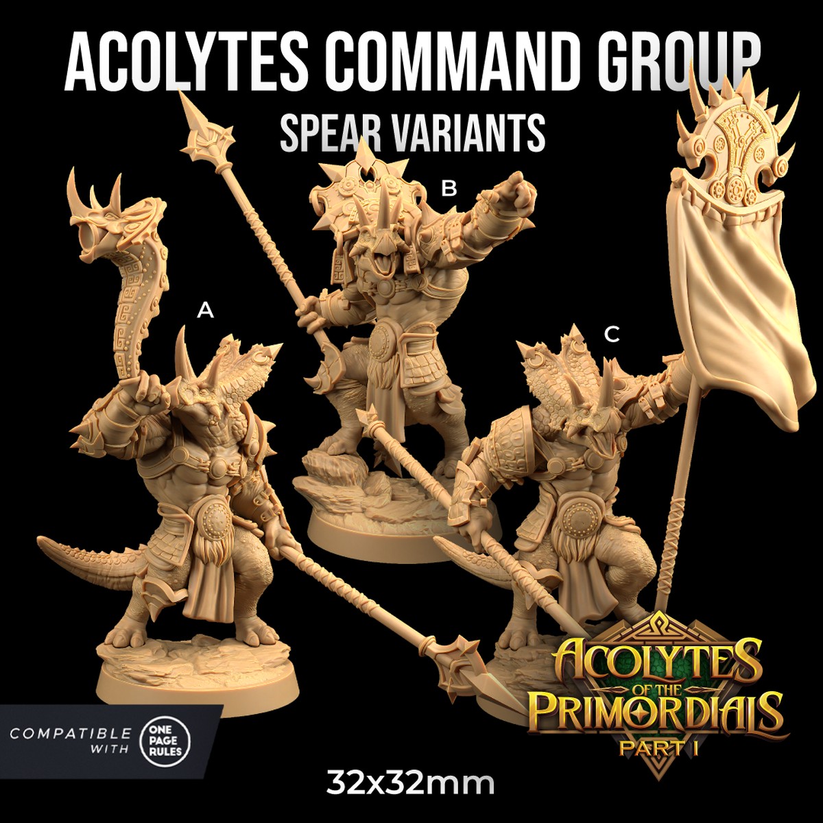Acolyte Command Group with Spears (Triceratops Dinosaur Warriors)