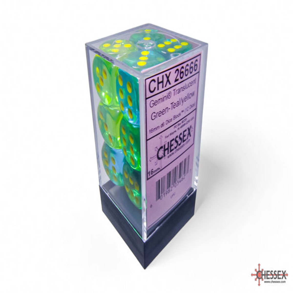 Chessex - Translucent Gemini 16mm d6 Dice Block (12 dice)