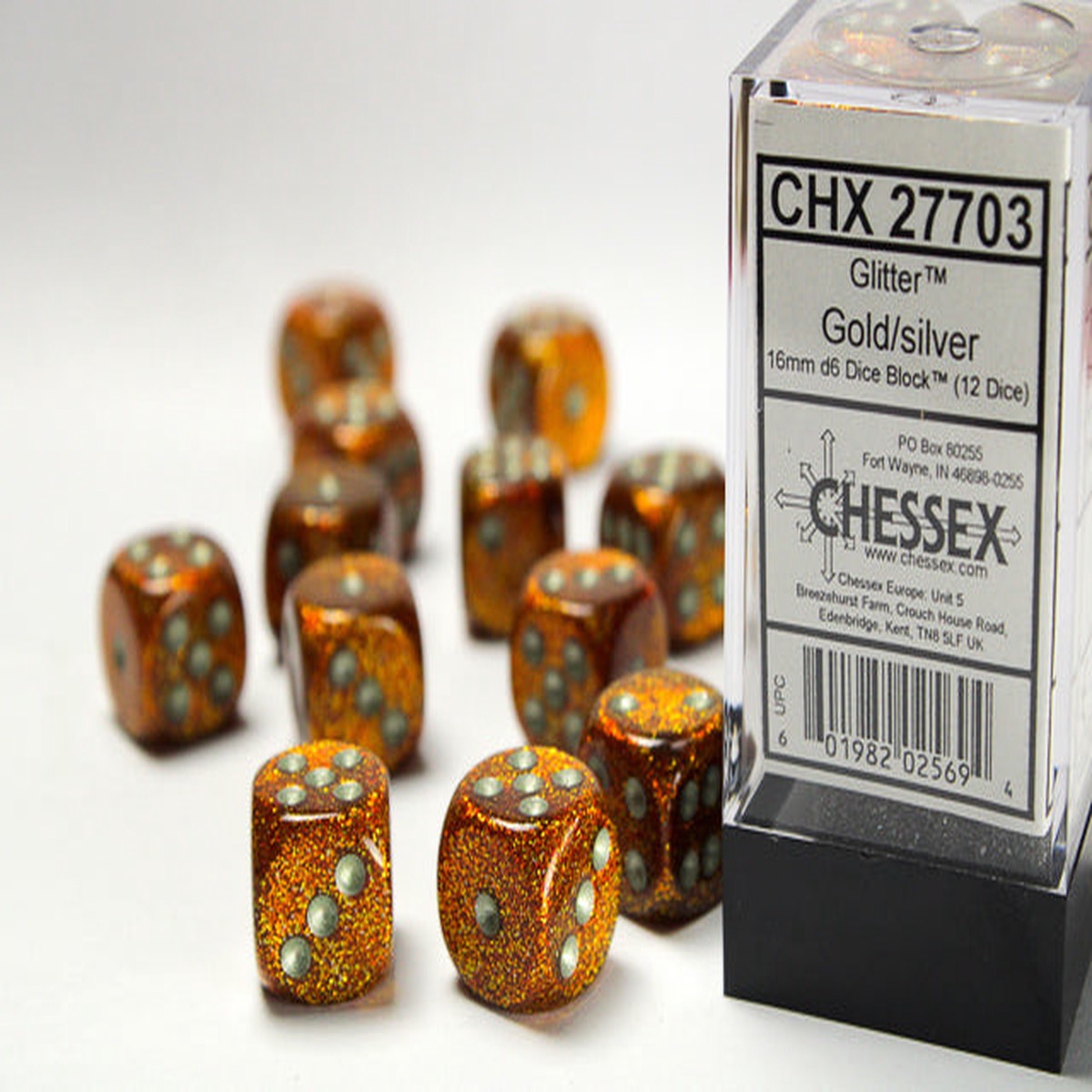 Chessex - Glitter 16mm d6 Dice Block (12 dice)