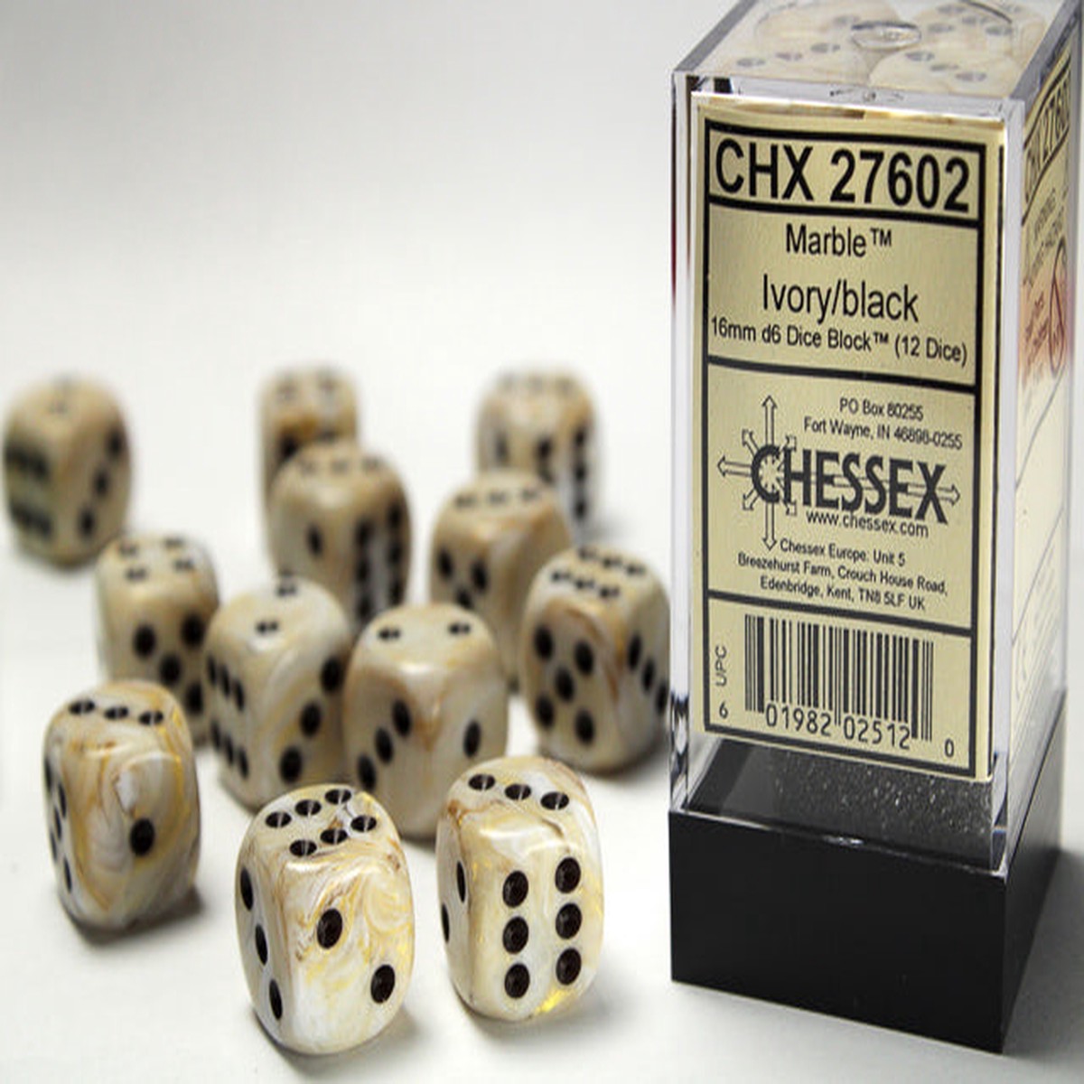 Chessex - Marble 16mm d6 Dice Block (12 dice)
